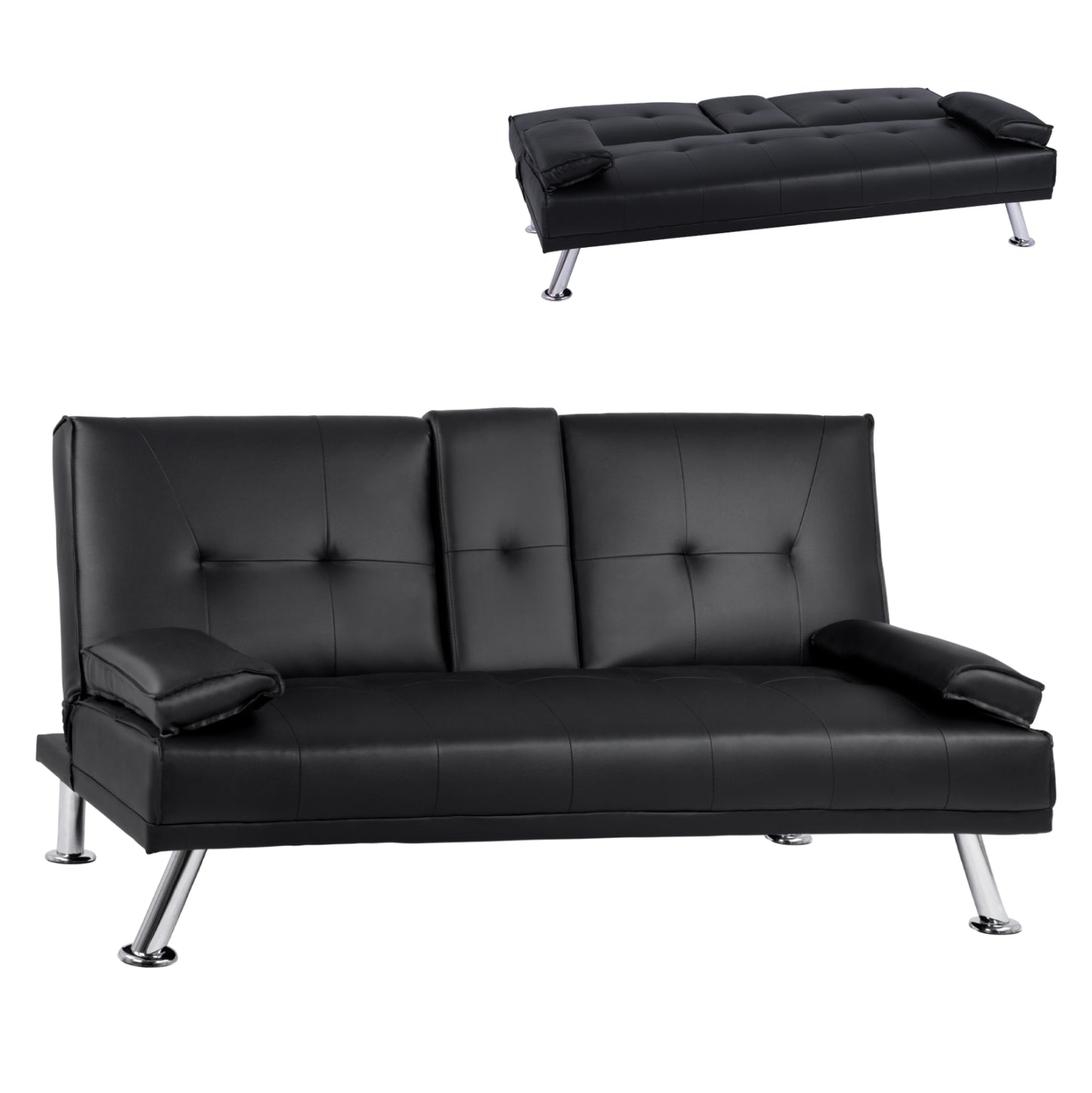 Bed Sofa from black PU 165x76,5x79cm and folding arm HM3157.01