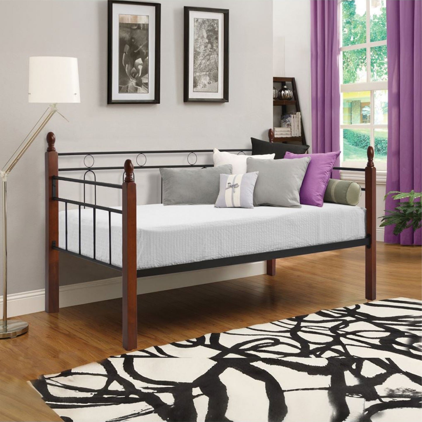 SOFABED WITH MATTRESS REVEN HM10755 METAL & RUBBERWOOD IN DIRTY OAK--MATTRESS 90x190cm.