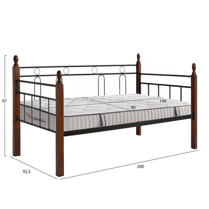 SOFABED WITH MATTRESS REVEN HM10755 METAL & RUBBERWOOD IN DIRTY OAK--MATTRESS 90x190cm.