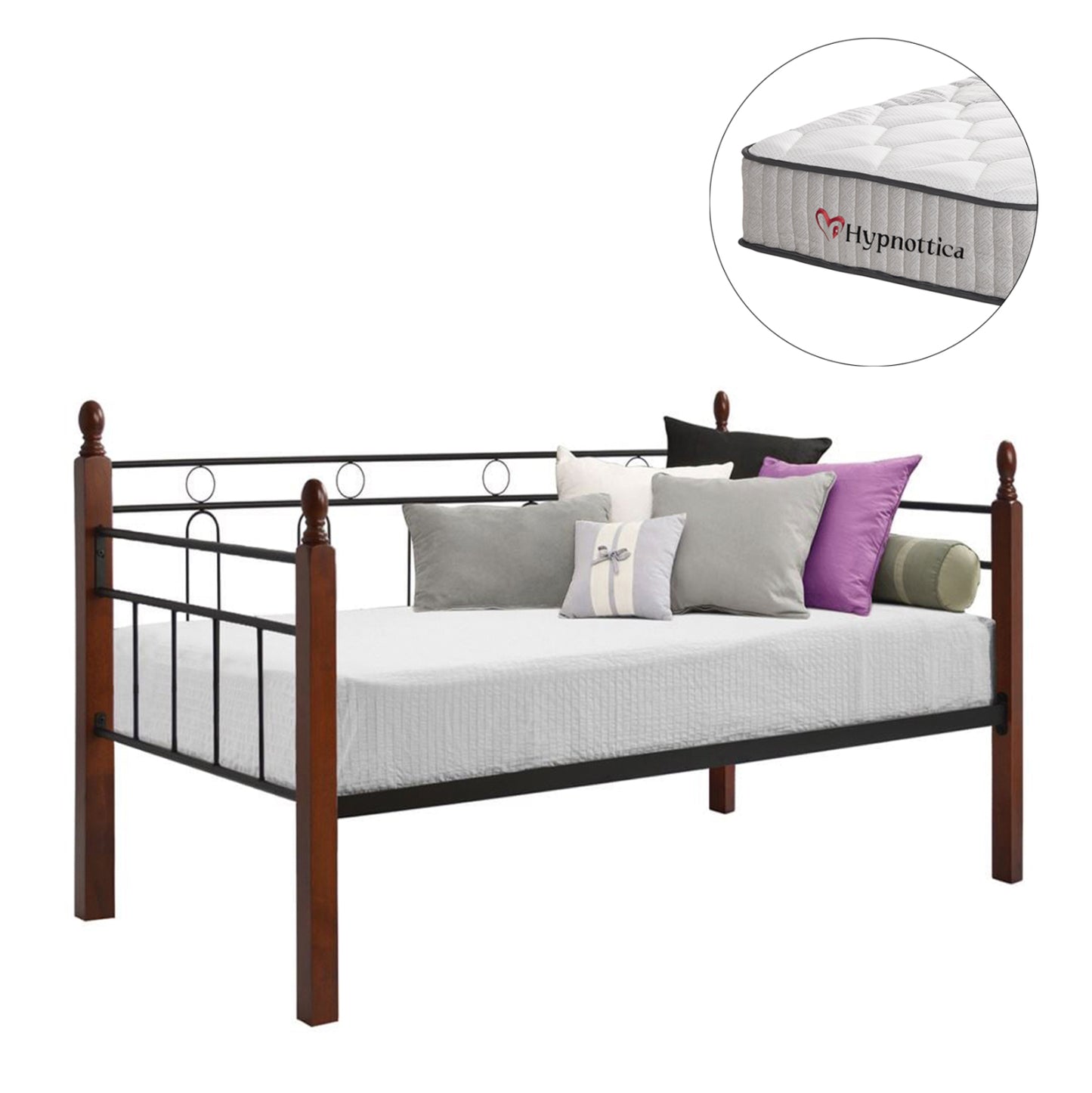 SOFABED WITH MATTRESS REVEN HM10755 METAL & RUBBERWOOD IN DIRTY OAK--MATTRESS 90x190cm.