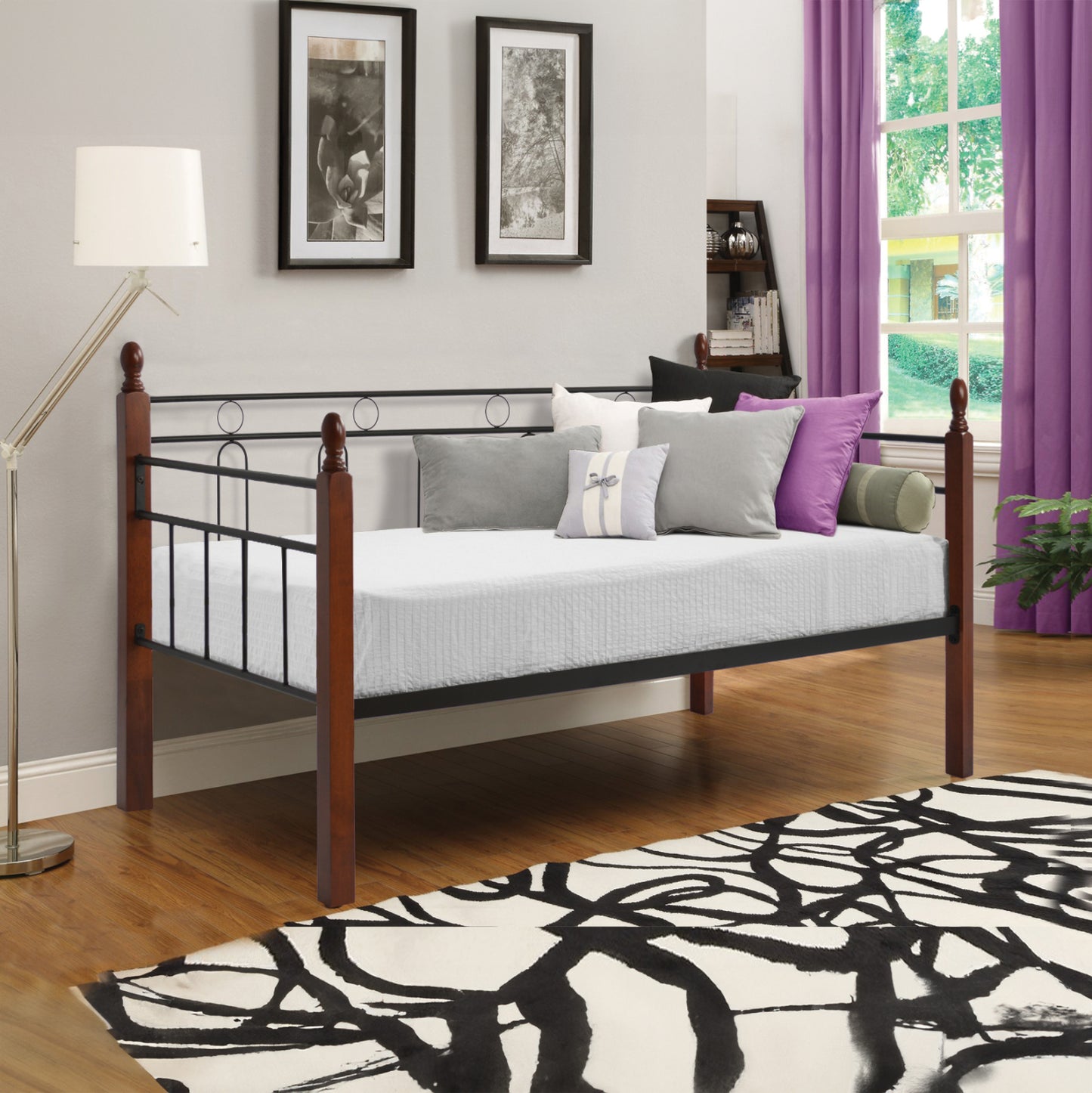 SOFABED WITH MATTRESS REVEN HM21329 METAL & WOOD IN DIRTY OAK--MATTRESS 90x190cm.