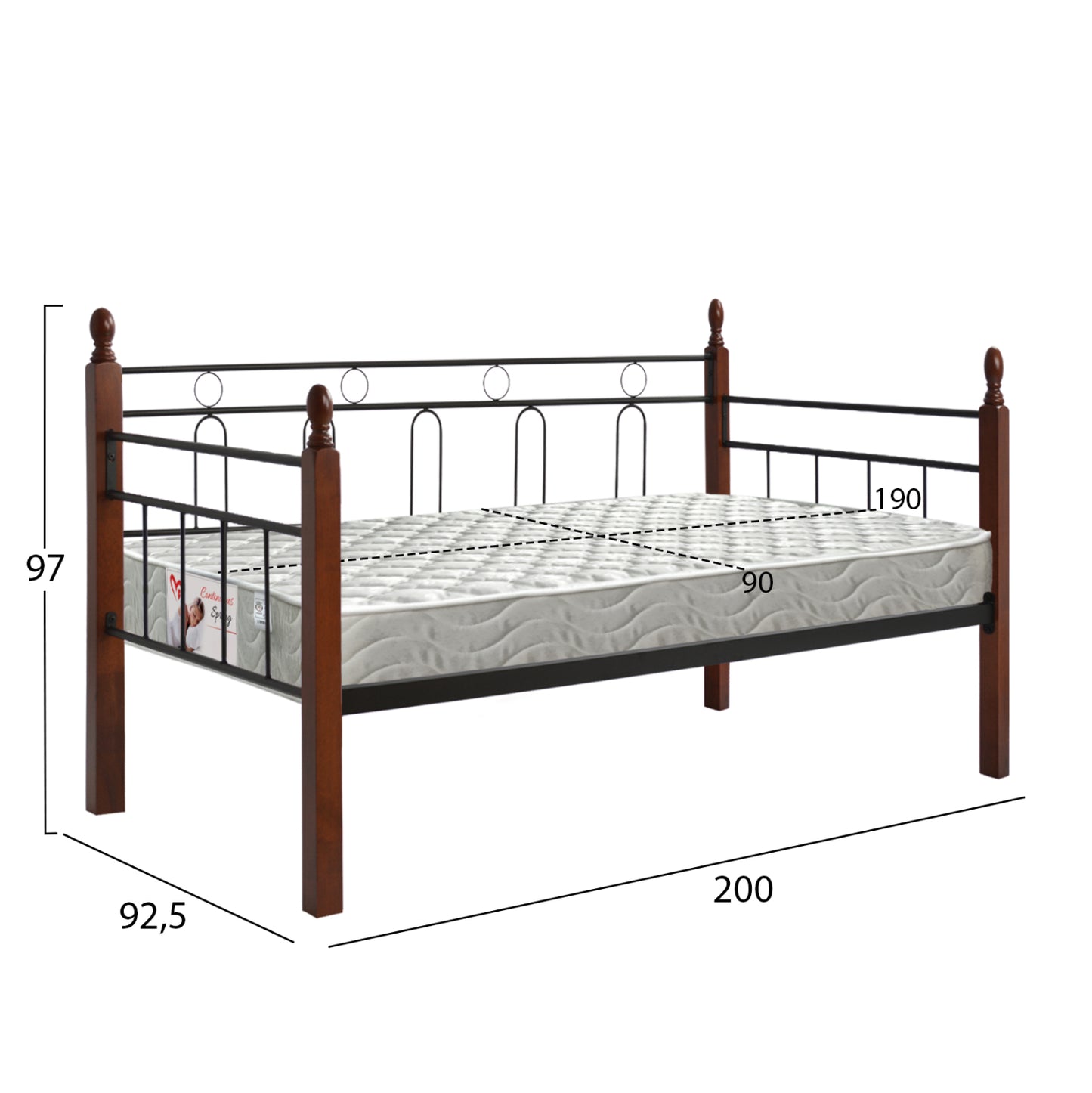 SOFABED WITH MATTRESS REVEN HM21329 METAL & WOOD IN DIRTY OAK--MATTRESS 90x190cm.
