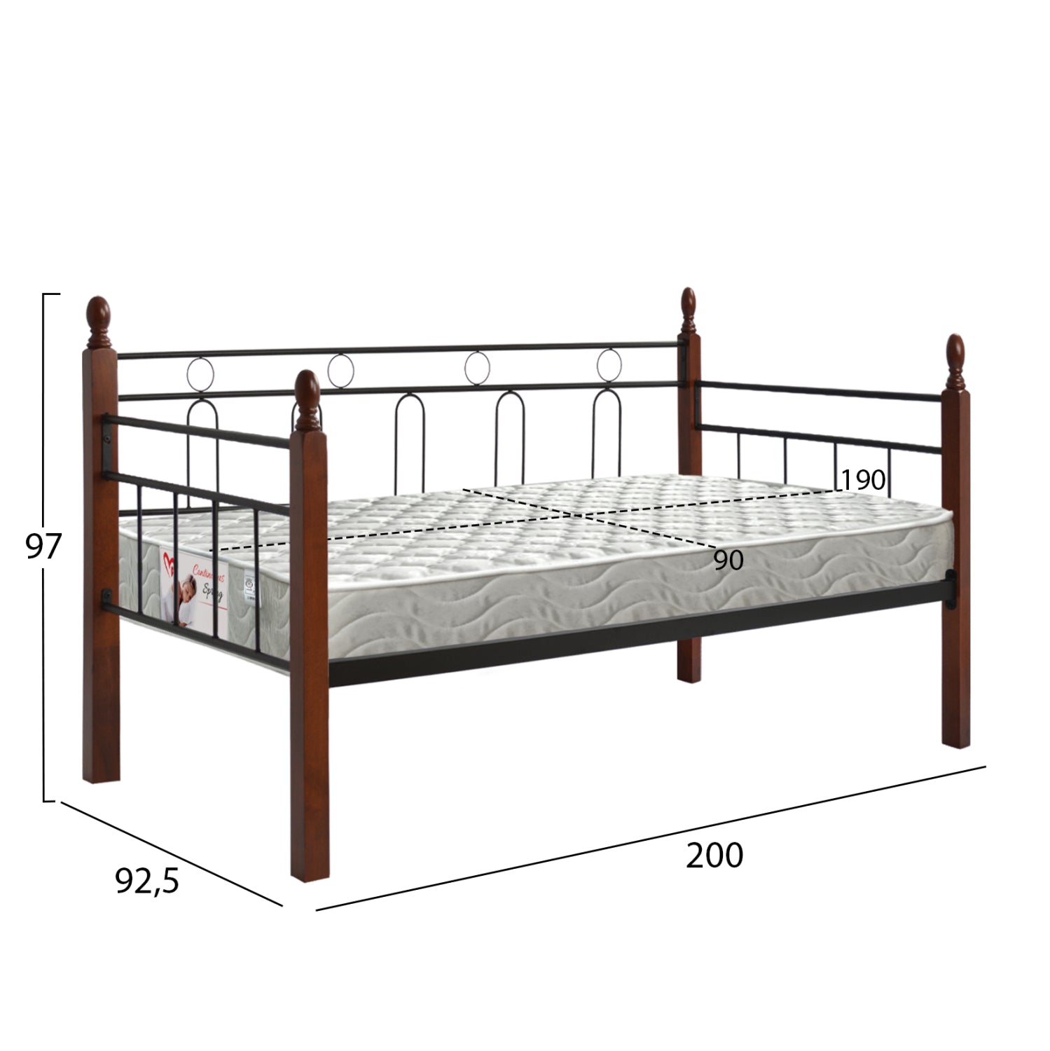 SOFABED WITH MATTRESS REVEN HM21329 METAL & WOOD IN DIRTY OAK--MATTRESS 90x190cm.