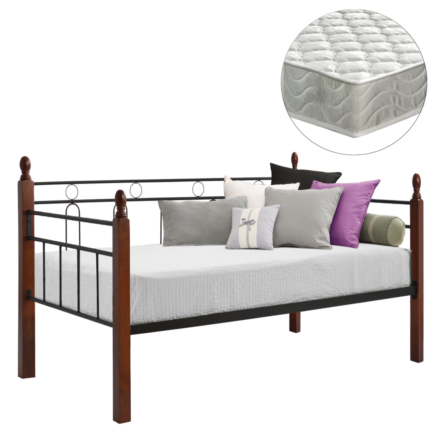 SOFABED WITH MATTRESS REVEN HM21329 METAL & WOOD IN DIRTY OAK--MATTRESS 90x190cm.