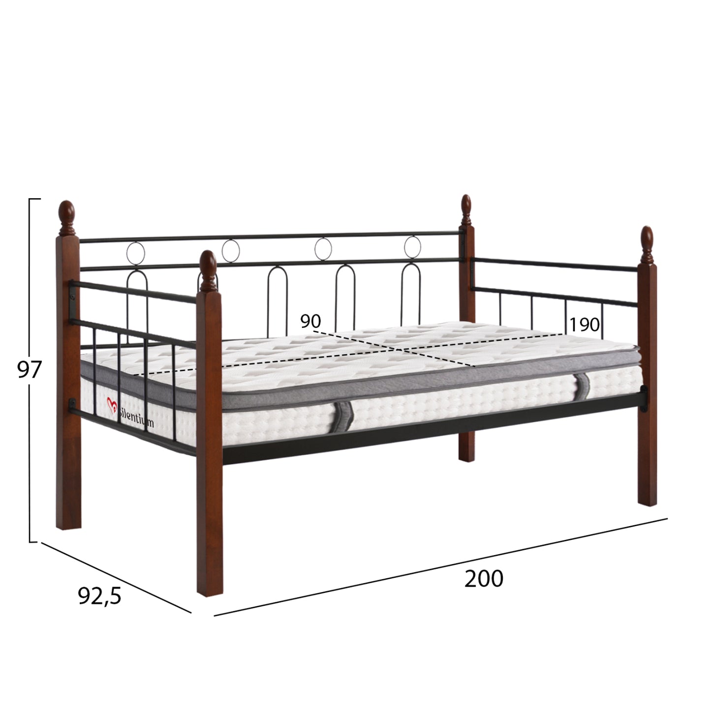 SOFABED WITH MATTRESS REVEN HM10799 METAL & RUBBERWOOD IN DIRTY OAK--MATTRESS 90x190cm.