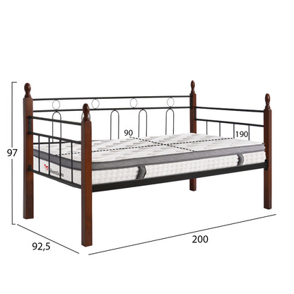 SOFABED WITH MATTRESS REVEN HM10799 METAL & RUBBERWOOD IN DIRTY OAK--MATTRESS 90x190cm.