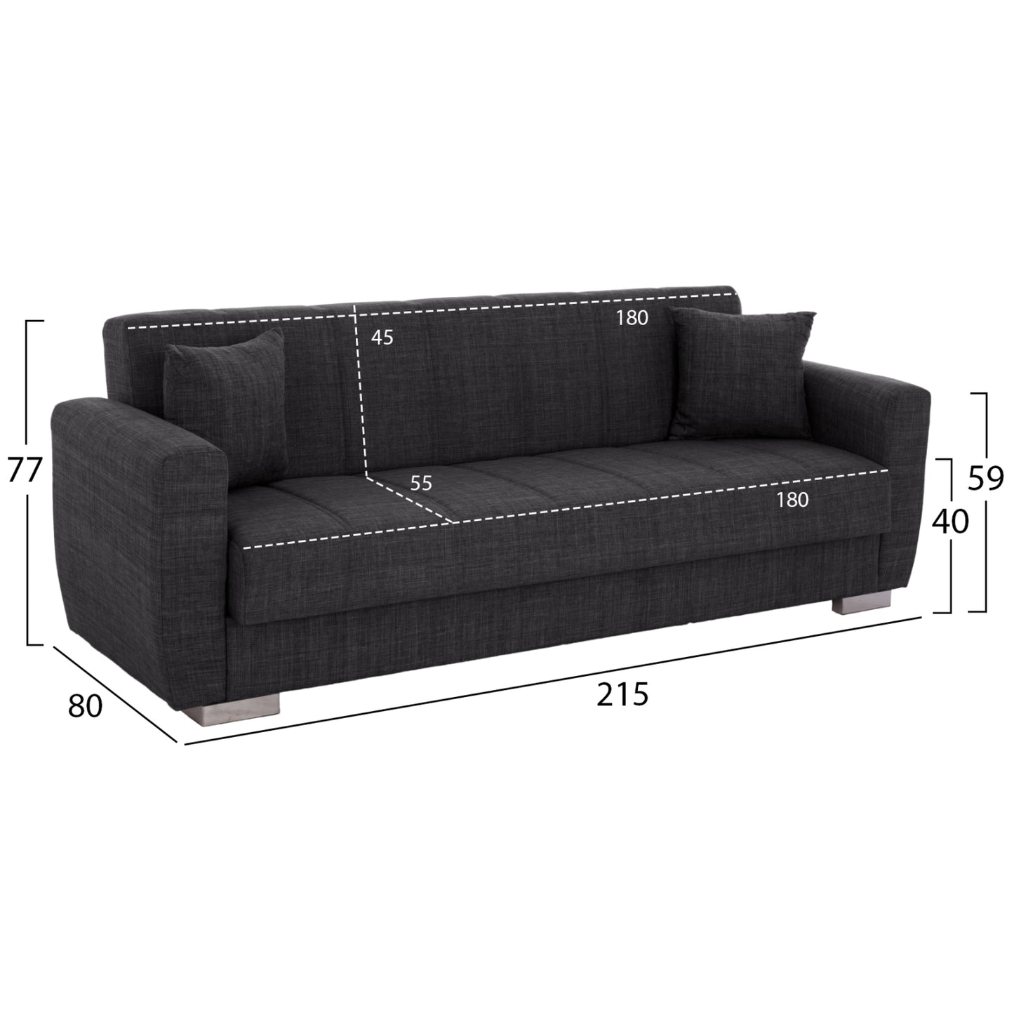 HM3240.03, 3-SEATER SOFA-BED, GREY, 215x85x76