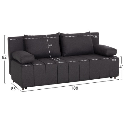 SOFA-BED 3-SEATER KEND HM3313.01 FABRIC IN GREY 188x85x82Hcm.
