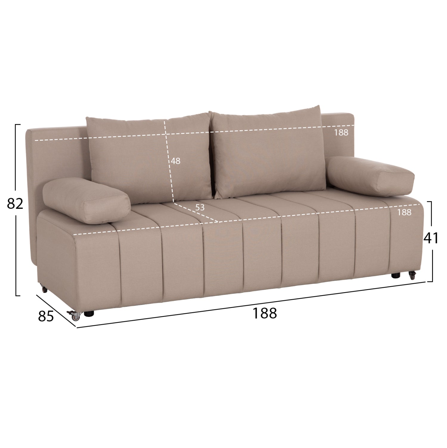 SOFA-BED 3-SEATER KEND HM3313.03 FABRIC IN LIGHT BEIGE 188x85x82Hcm.