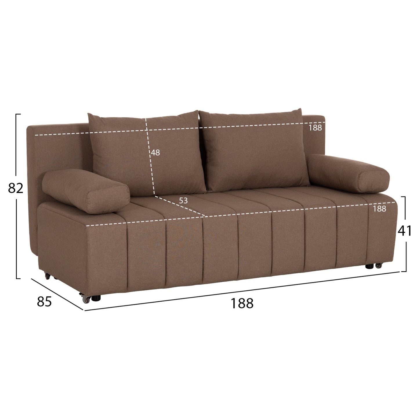 SOFA-BED 3-SEATER KEND HM3313.04 FABRIC IN LIGHT BROWN 188x85x82Hcm.