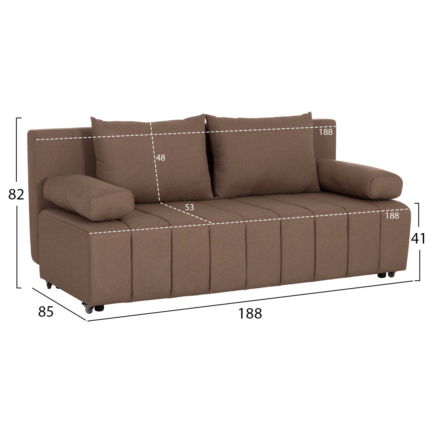SOFA-BED 3-SEATER KEND HM3313.04 FABRIC IN LIGHT BROWN 188x85x82Hcm.