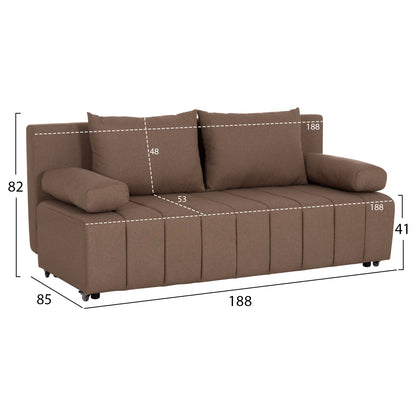 SOFA-BED 3-SEATER KEND HM3313.04 FABRIC IN LIGHT BROWN 188x85x82Hcm.
