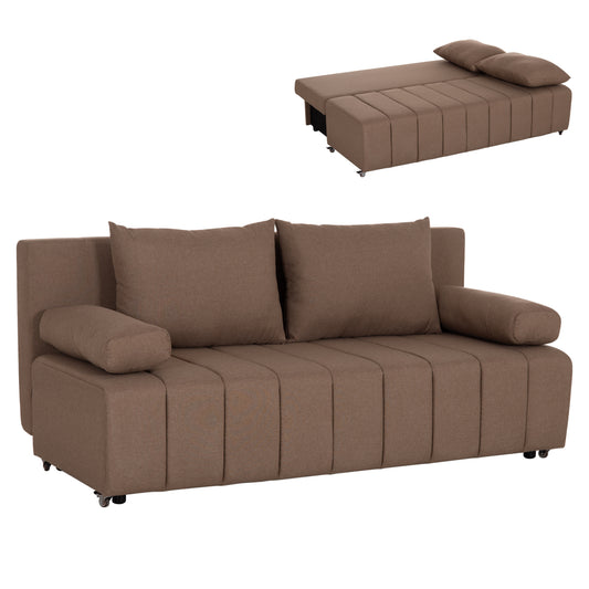 SOFA-BED 3-SEATER KEND HM3313.04 FABRIC IN LIGHT BROWN 188x85x82Hcm.