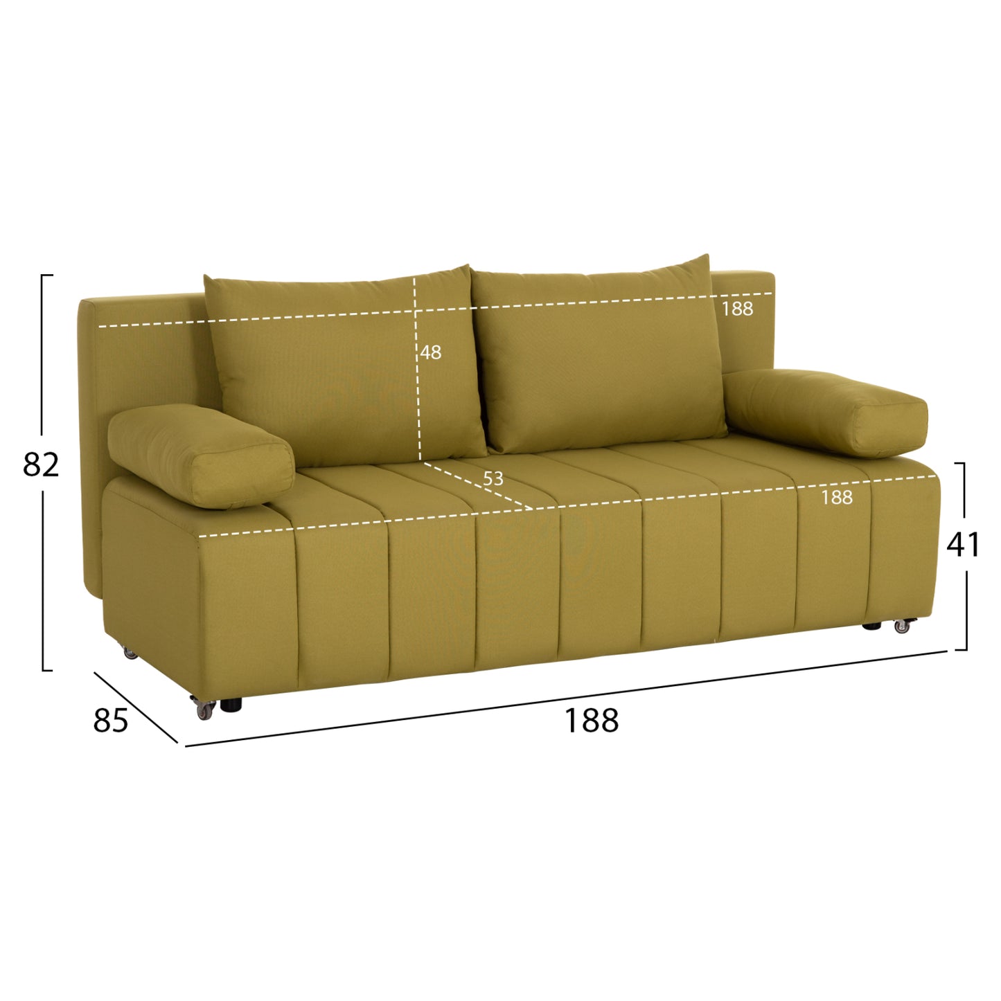 SOFA-BED 3-SEATER KEND HM3313.07 FABRIC IN LIGHT GREEN 188x85x82Hcm.