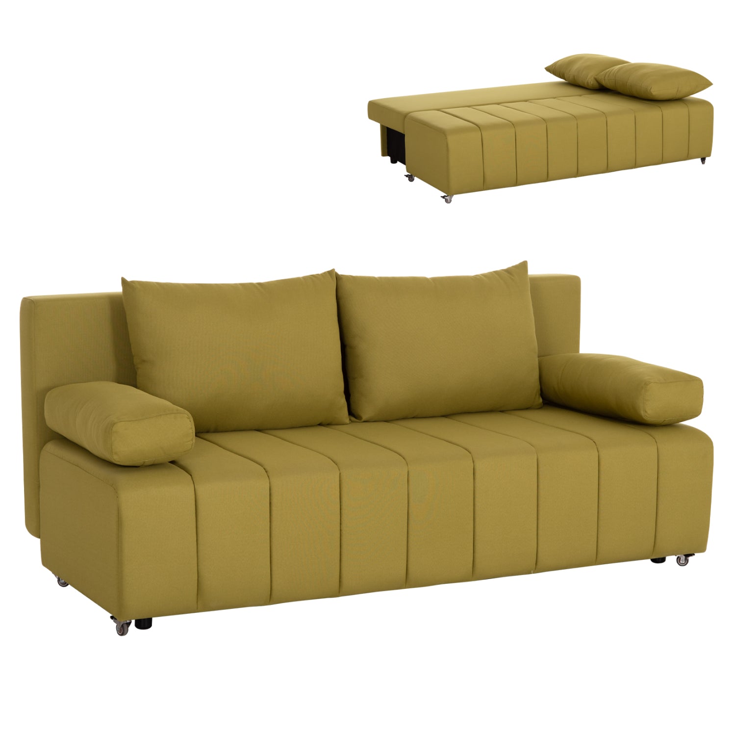 SOFA-BED 3-SEATER KEND HM3313.07 FABRIC IN LIGHT GREEN 188x85x82Hcm.