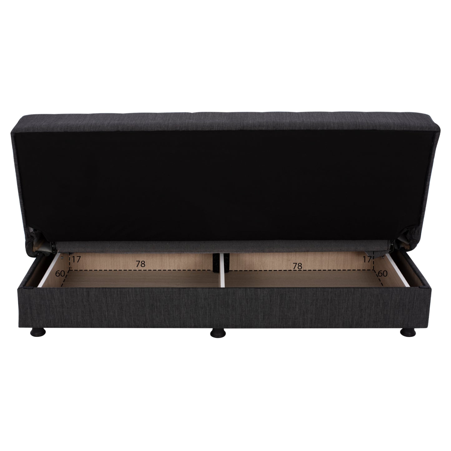 Hm3239.03 ANDRI three-seater sofa-bed, gray fabric, short legs, without arms