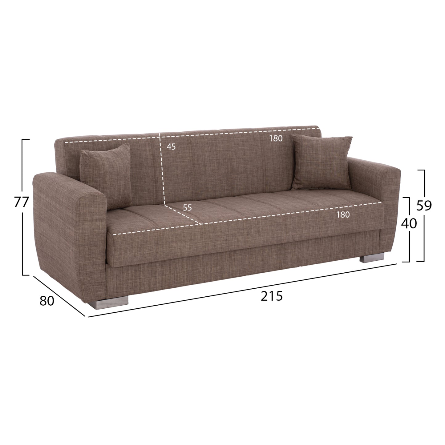 ΗΜ3240.02- 215x80x77cm, 3-seater sofabed, beige