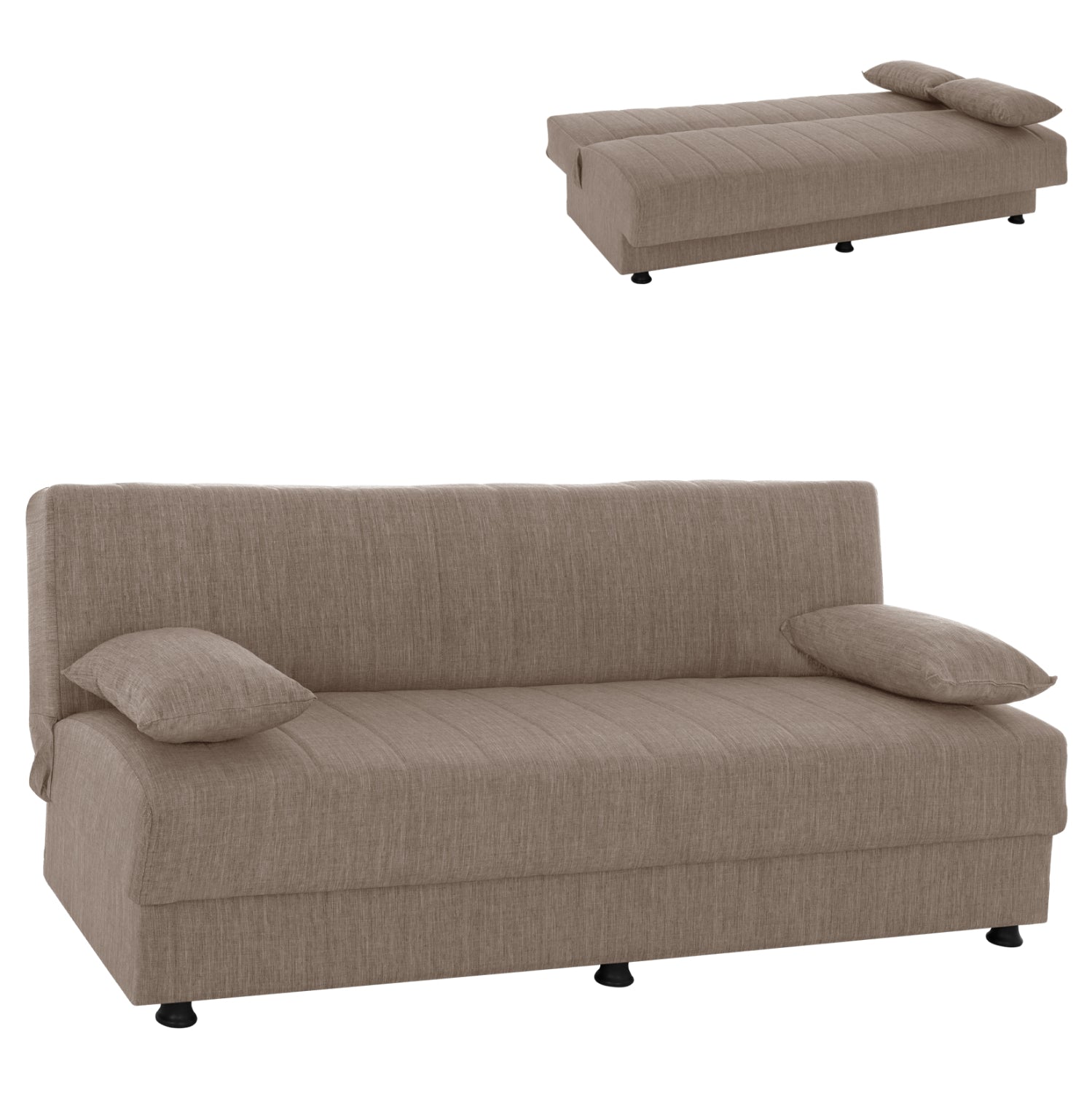 Hm3239.04 ANDRI three-seater sofa-bed, beige fabric, short legs, without arms