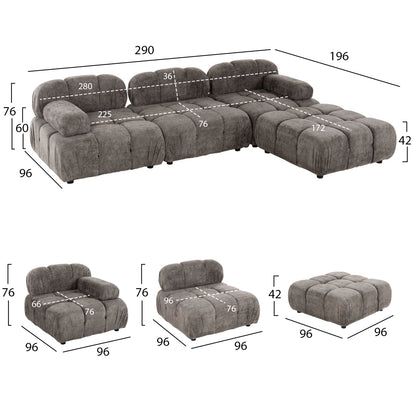 POLYMORPHIC SOFA SHIFTER HM6073.02 TEXTURED FABRIC IN GREY COLOR 290x196x76Hcm.