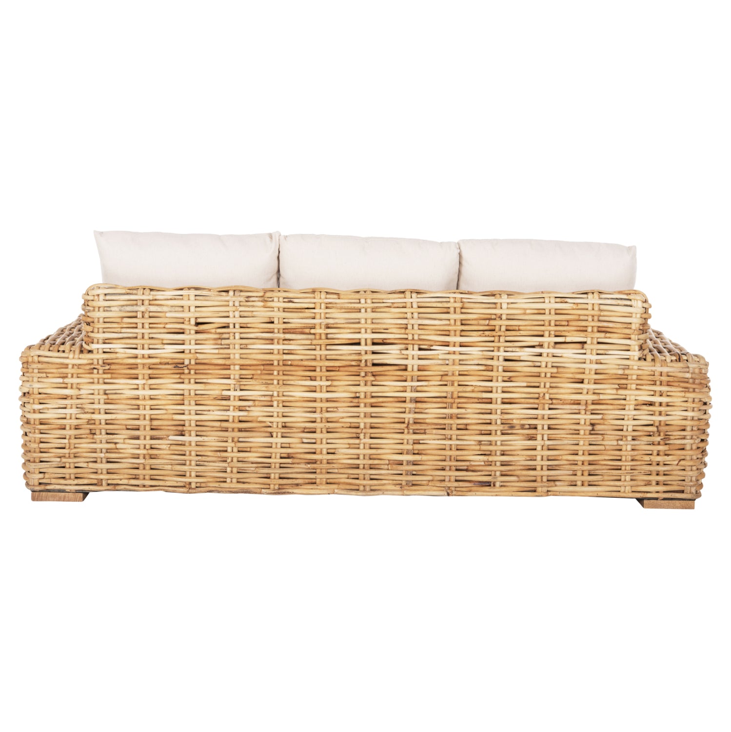 OUTDOOR SOFA 3-SEATER TROPEL HM9808 MANGO WOOD-RATTAN NATURAL COLOR-WHITE CUSHIONS 216x88x70-85Hcm.