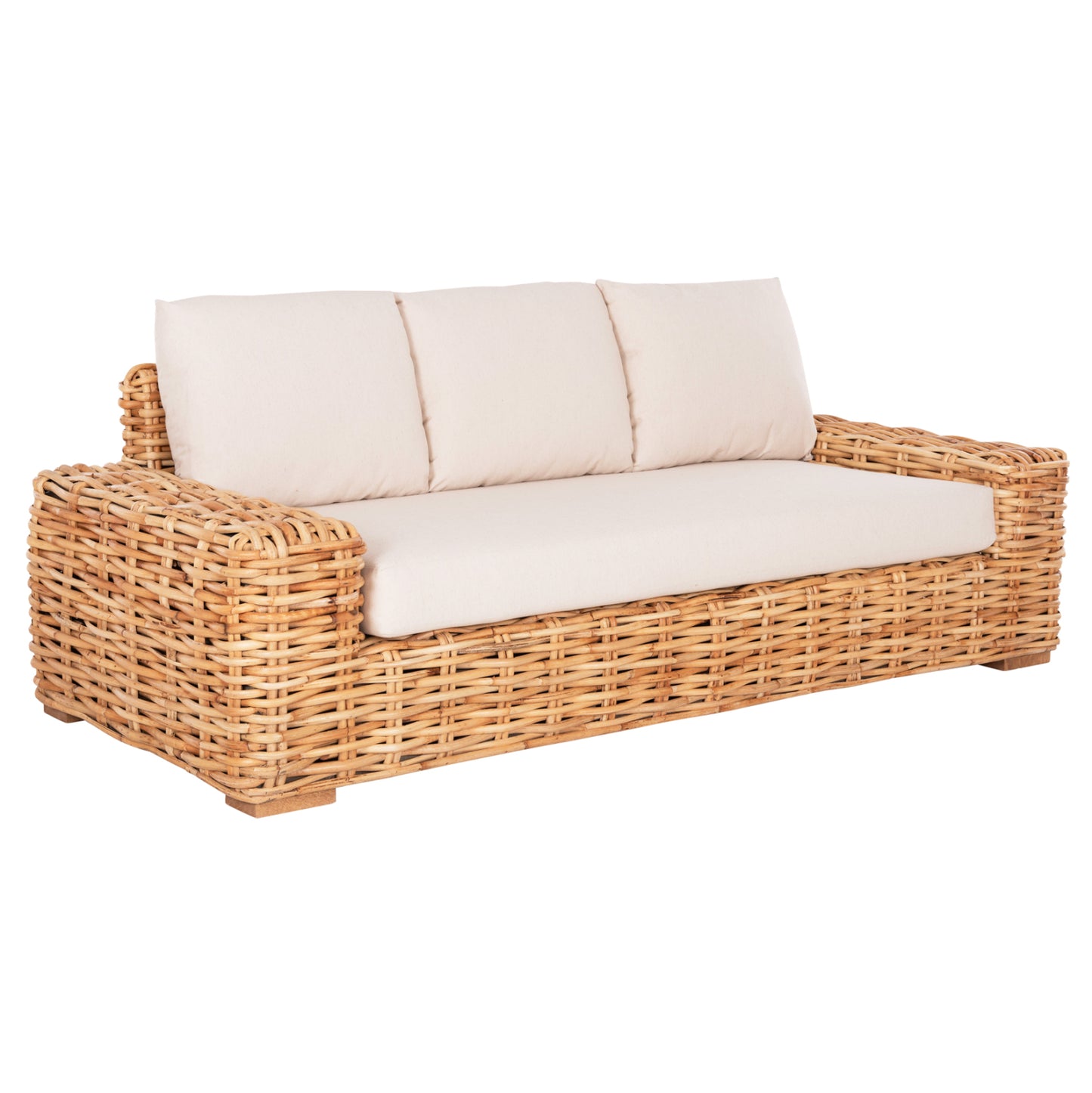 OUTDOOR SOFA 3-SEATER TROPEL HM9808 MANGO WOOD-RATTAN NATURAL COLOR-WHITE CUSHIONS 216x88x70-85Hcm.