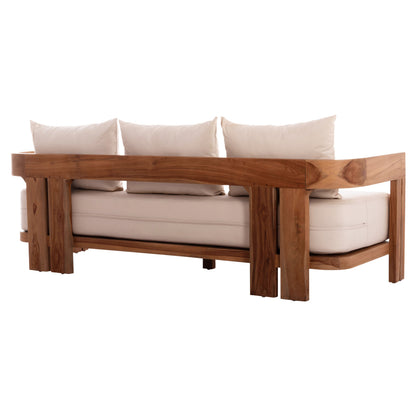 SOFA 3-SEATER SERIES KIOTO ΗΜ6382 TEAK WOOD IN NATURAL--BEIGE CUSHIONS 210x74x72Hcm.