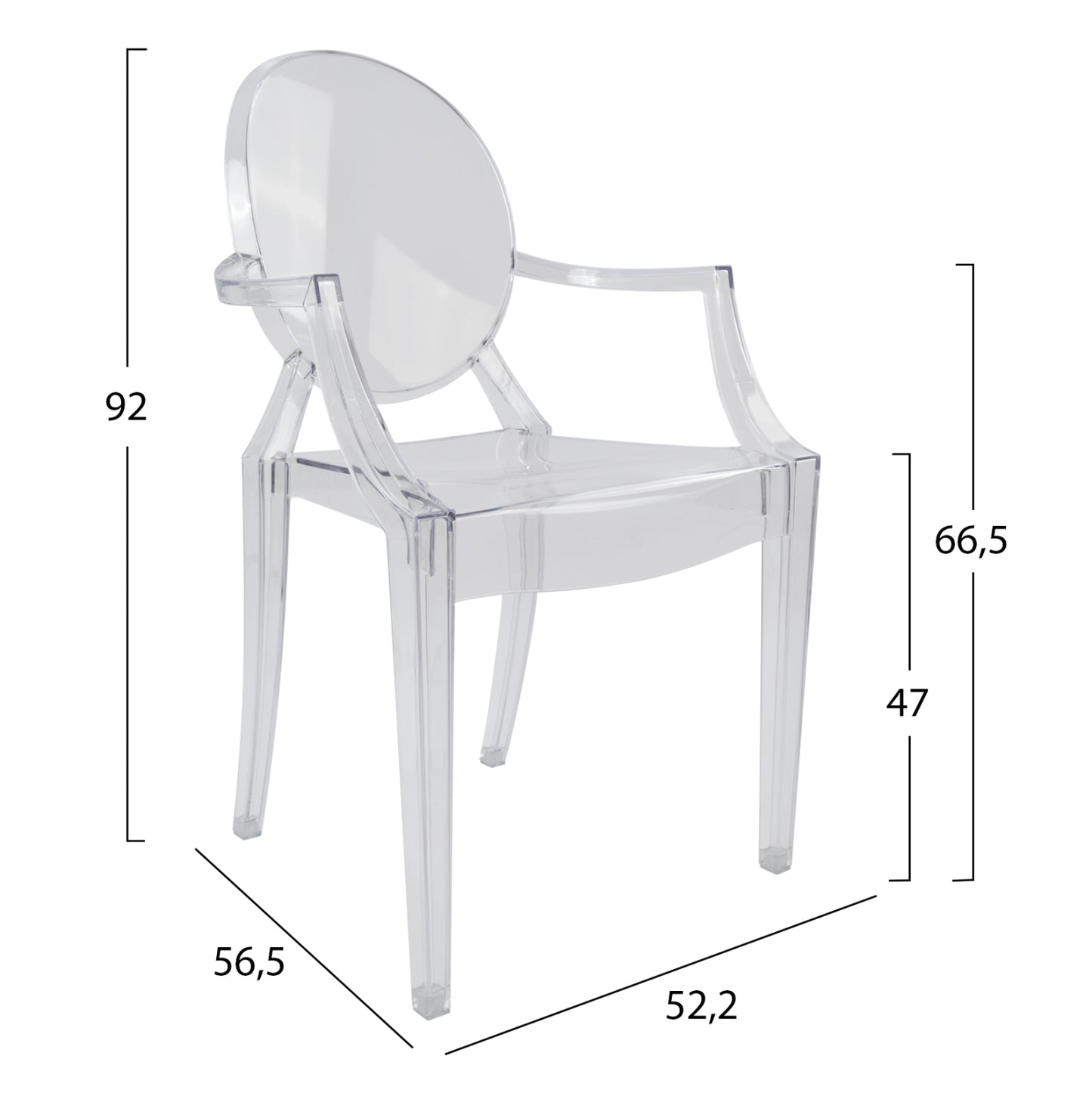 Chair acrylic clear with arms Aramis HM0169 52,2x56,5x92Ηcm