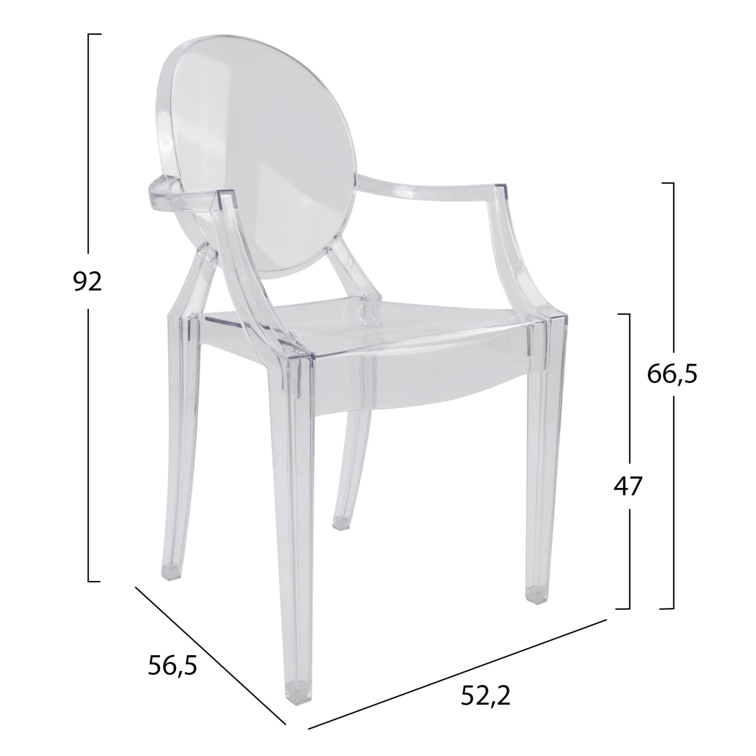 Chair acrylic clear with arms Aramis HM0169 52,2x56,5x92Ηcm
