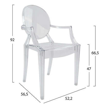 Chair acrylic clear with arms Aramis HM0169 52,2x56,5x92Ηcm