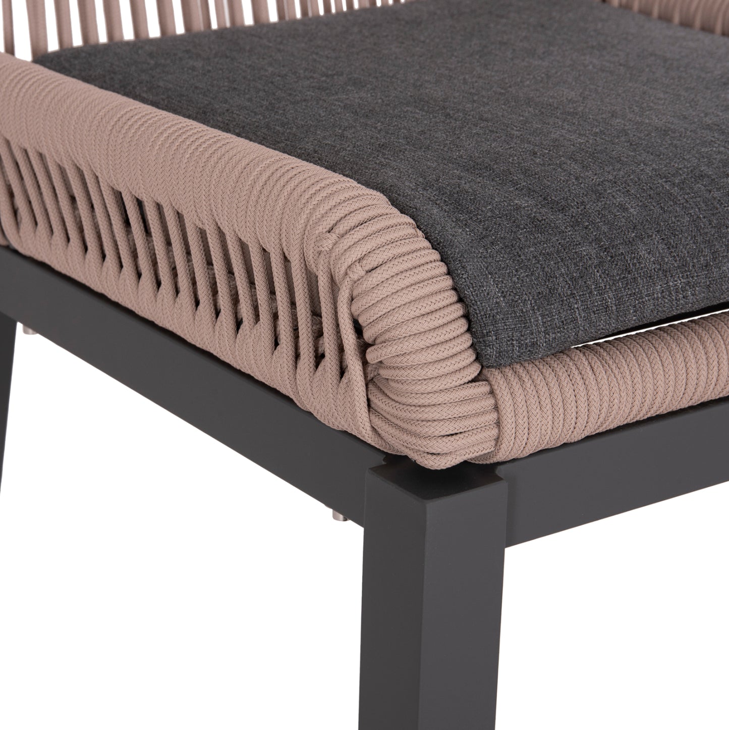 ALUMINUM DINING CHAIR HOWARD HM5547.12 DARK GREY FRAME--ROPE BEIGE & CUSHION IN DARK GREY 55.5x60x84.5Hcm.