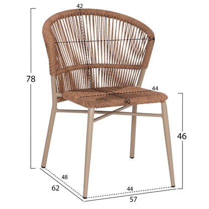 ALUMINUM DINING CHAIR LYNN HM6267.03 CAPPUCCINO FRAME-P.E. RATTAN IN NATURAL COLOR 57x62x78Hcm.
