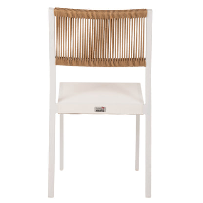 CHAIR ALUMINUM HM5921.02 WHITE FRAME AND TEXTLINE WITH BEIGE SYNTHETIC RATTAN 46x55,5x83Hcm.