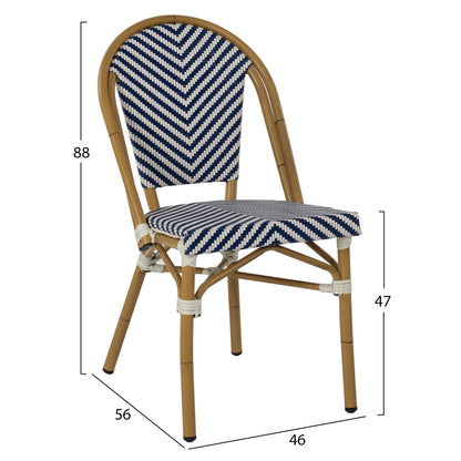 CHAIR ALUMINUM HM5860.02 NATURAL BAMBOO LOOK-BLUE WHITE TEXTLINE 46x56x88Hcm.