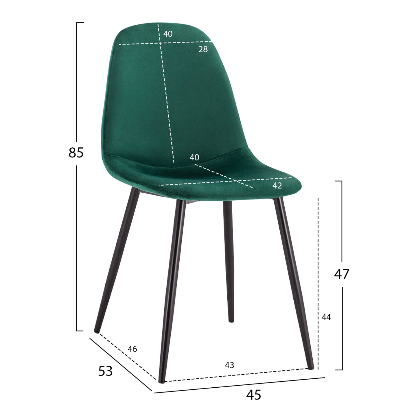 Dining Chair Leonardo Cypress Green Velvet with metallic legs HM00100.23 45x53x85 cm.
