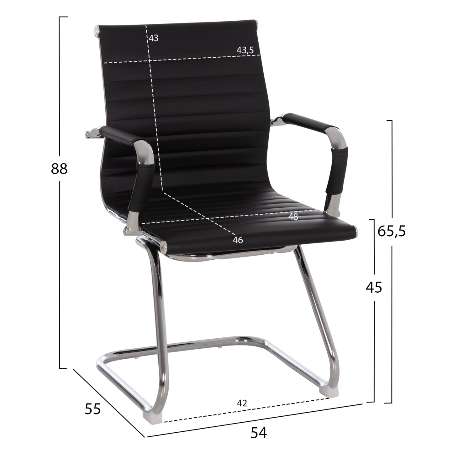 CONFERENCE CHAIR BOSS HM1023.31 WITH ARMS-BLACK PU-CHROMED METAL LEGS 54x55x88Hcm.