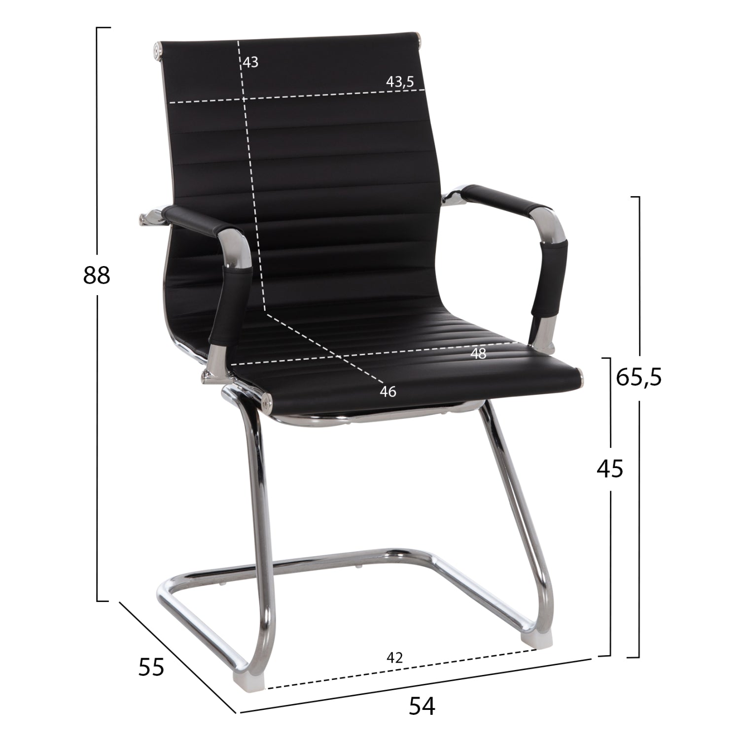 CONFERENCE CHAIR BOSS HM1023.31 WITH ARMS-BLACK PU-CHROMED METAL LEGS 54x55x88Hcm.