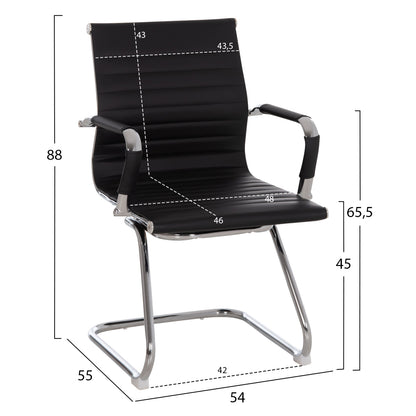 CONFERENCE CHAIR BOSS HM1023.31 WITH ARMS-BLACK PU-CHROMED METAL LEGS 54x55x88Hcm.