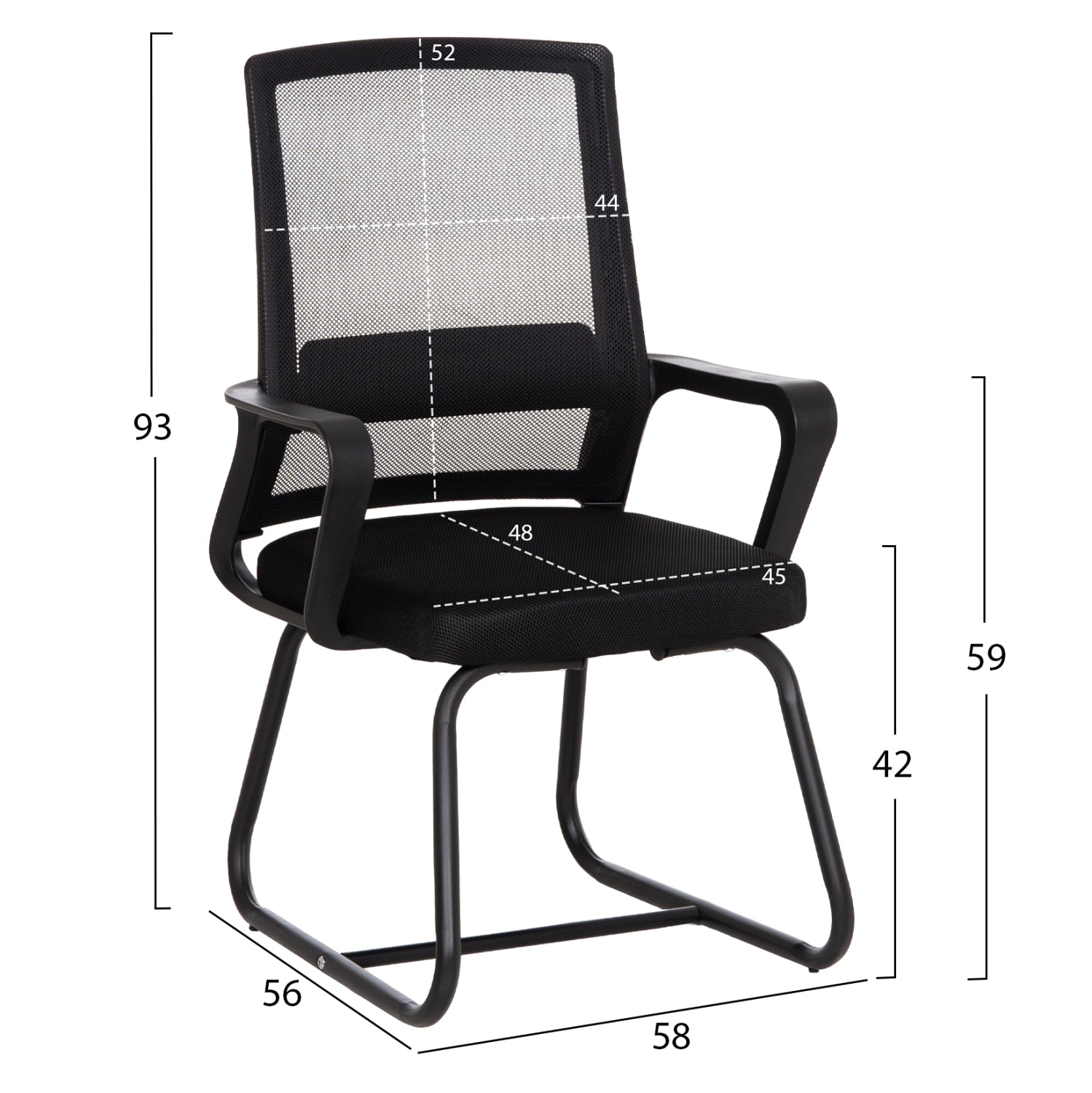 VISITOR'S CHAIR CASTER HM1228.01 METAL-PP-MESH FABRIC-- BLACK 46x52x94Hcm.