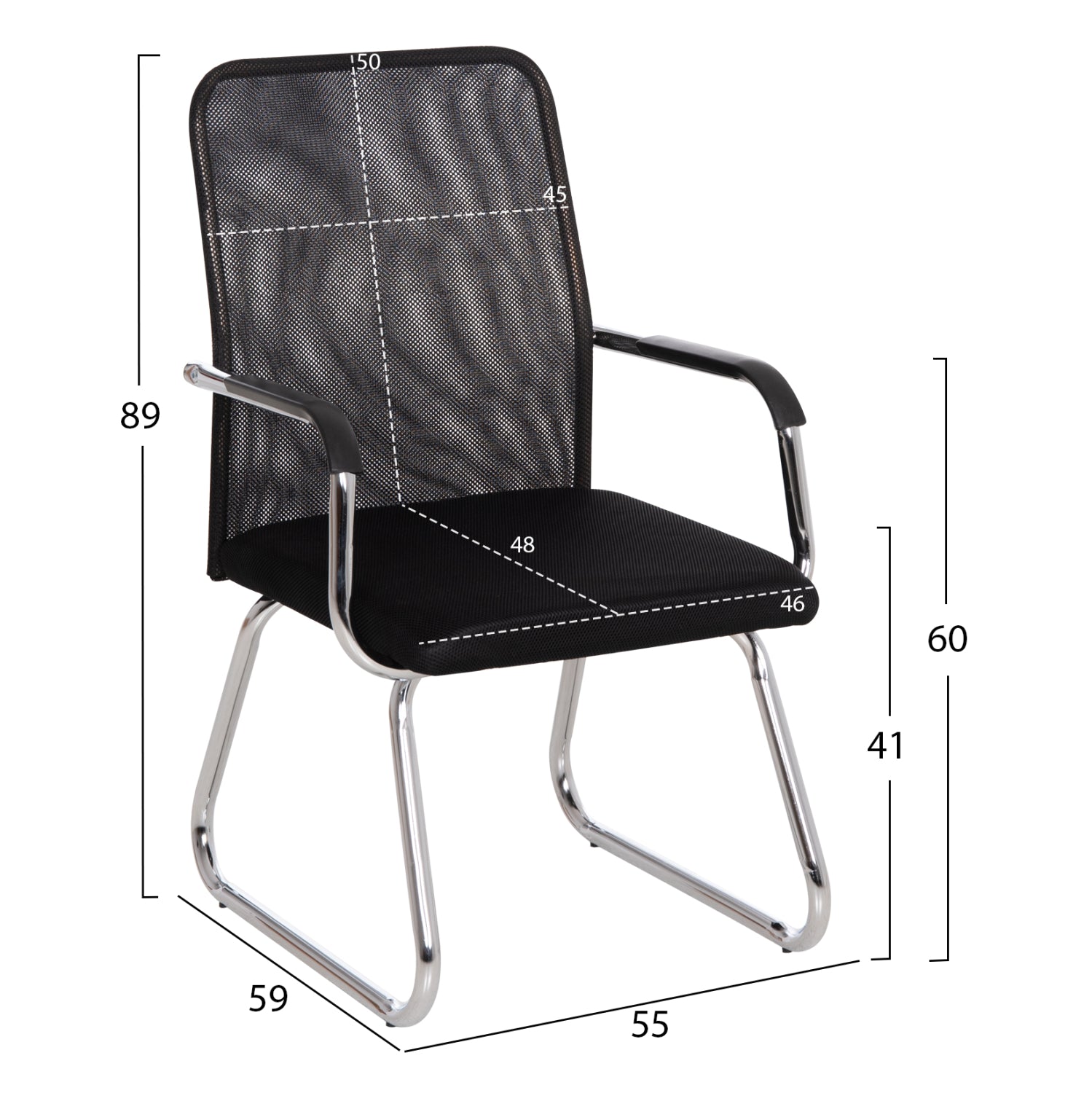 VISITOR'S CHAIR STED HM1232.01 BLACK MESH--CHROMED LEGS/ARMS 55x59x89Hcm