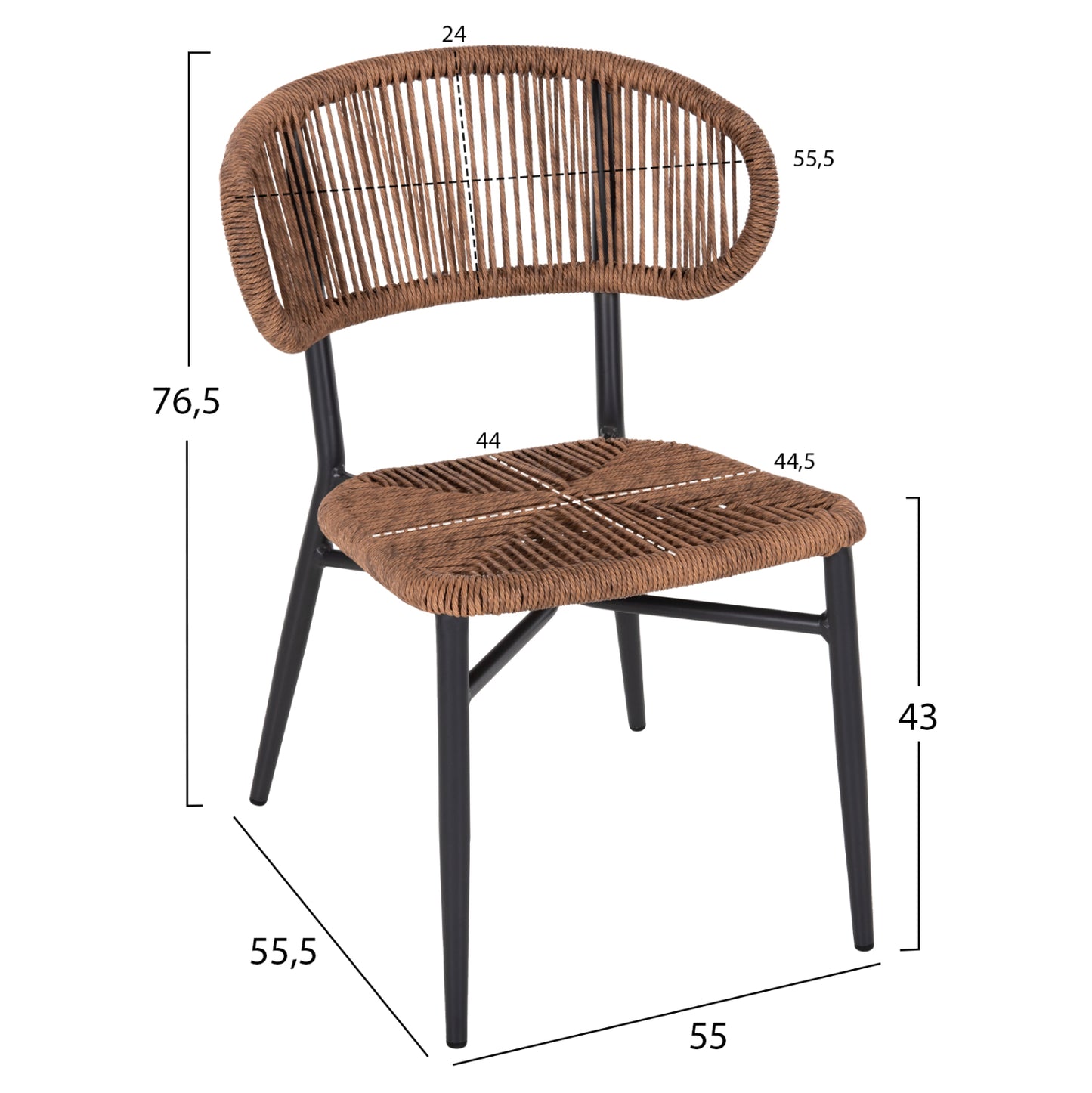 CHAIR EULO HM6049.03 ALUMINUM IN ANTHRACITE-SYNTHETIC RATTAN IN GREY 49x60x78Hcm