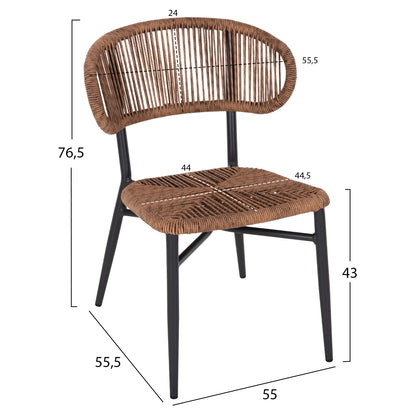 CHAIR EULO HM6049.03 ALUMINUM IN ANTHRACITE-SYNTHETIC RATTAN IN GREY 49x60x78Hcm