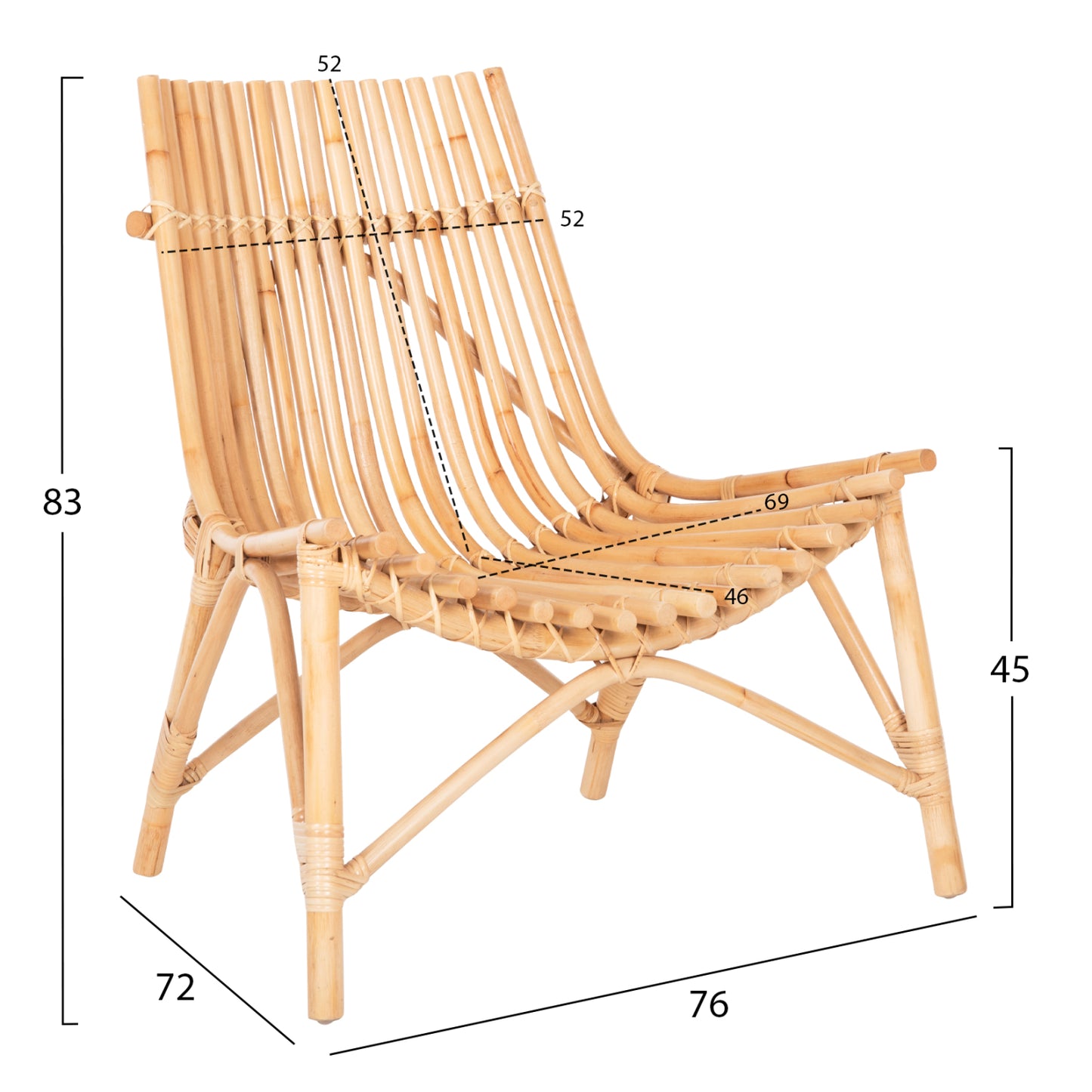 CHAIR FOR OUTDOORS CELLION HM9812.01 RATTAN POLES IN NATURAL COLOR 76x72x83Hcm.