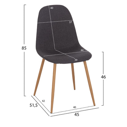 Dining chair Leonardo HM00100.10 with metallic legs and grey fabric 45x51.5x85H