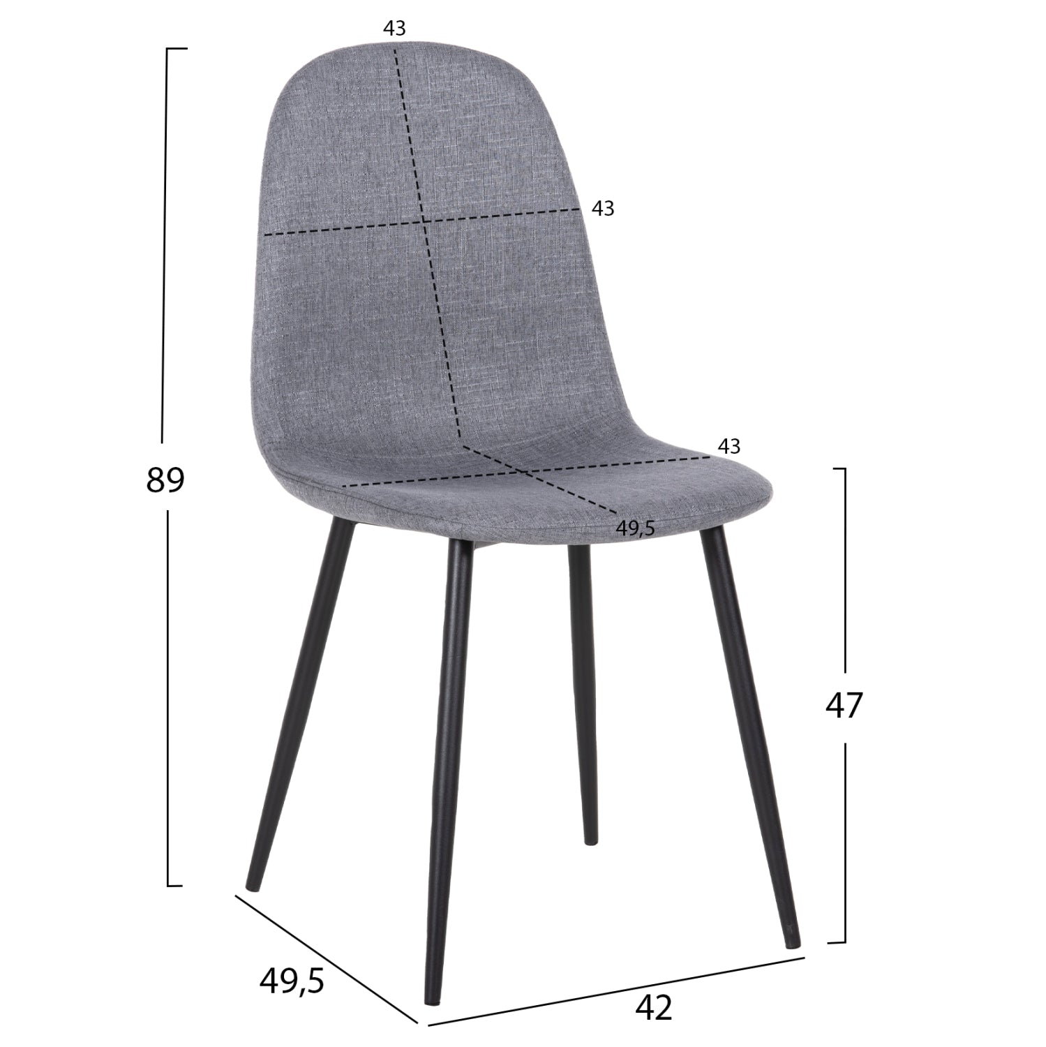 DINING CHAIR LEONARDO HM00100.26 GREY FABRIC & BLACK METAL LEGS 42x49,5x89Hcm.