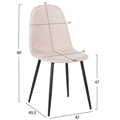 DINING CHAIR LEONARDO HM00100.27 BEIGE FABRIC & BLACK METAL LEGS 42x49,5x89Hcm.