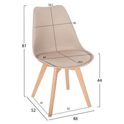 DINING CHAIR VEGAS HM0033.25 WOODEN LEGS-POLYPROPYLENE SEAT WITH PU IN CAPPUCCINO 48x52x81Hcm