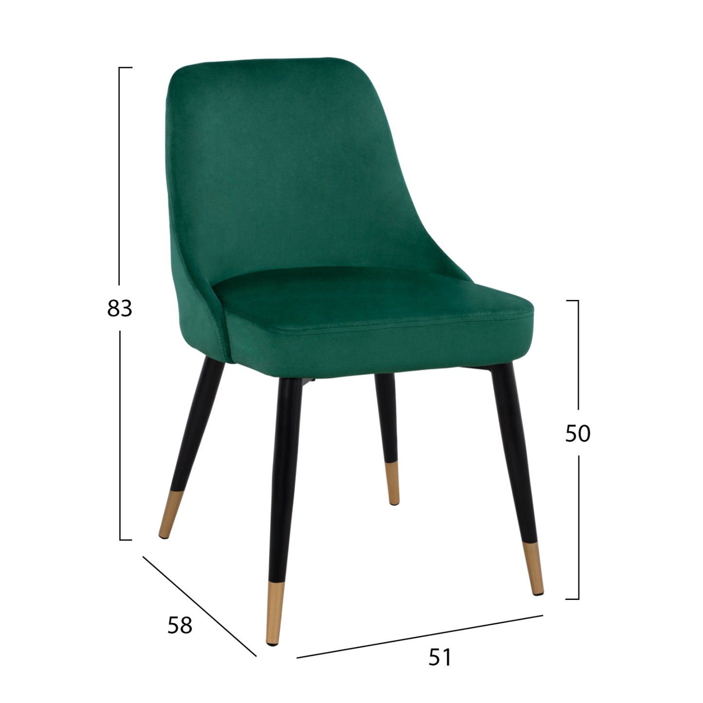Chair Serentiy HM8527.03 from velvet Cyppress Green Color with metallic frame 51x58x83cm