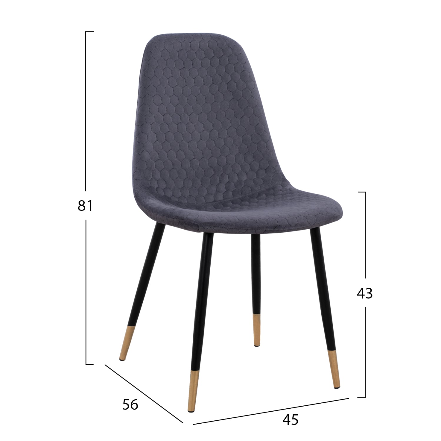 Chair Lucille HM8552.01 from Velvet Grey and metallic frame 45x56x81cm