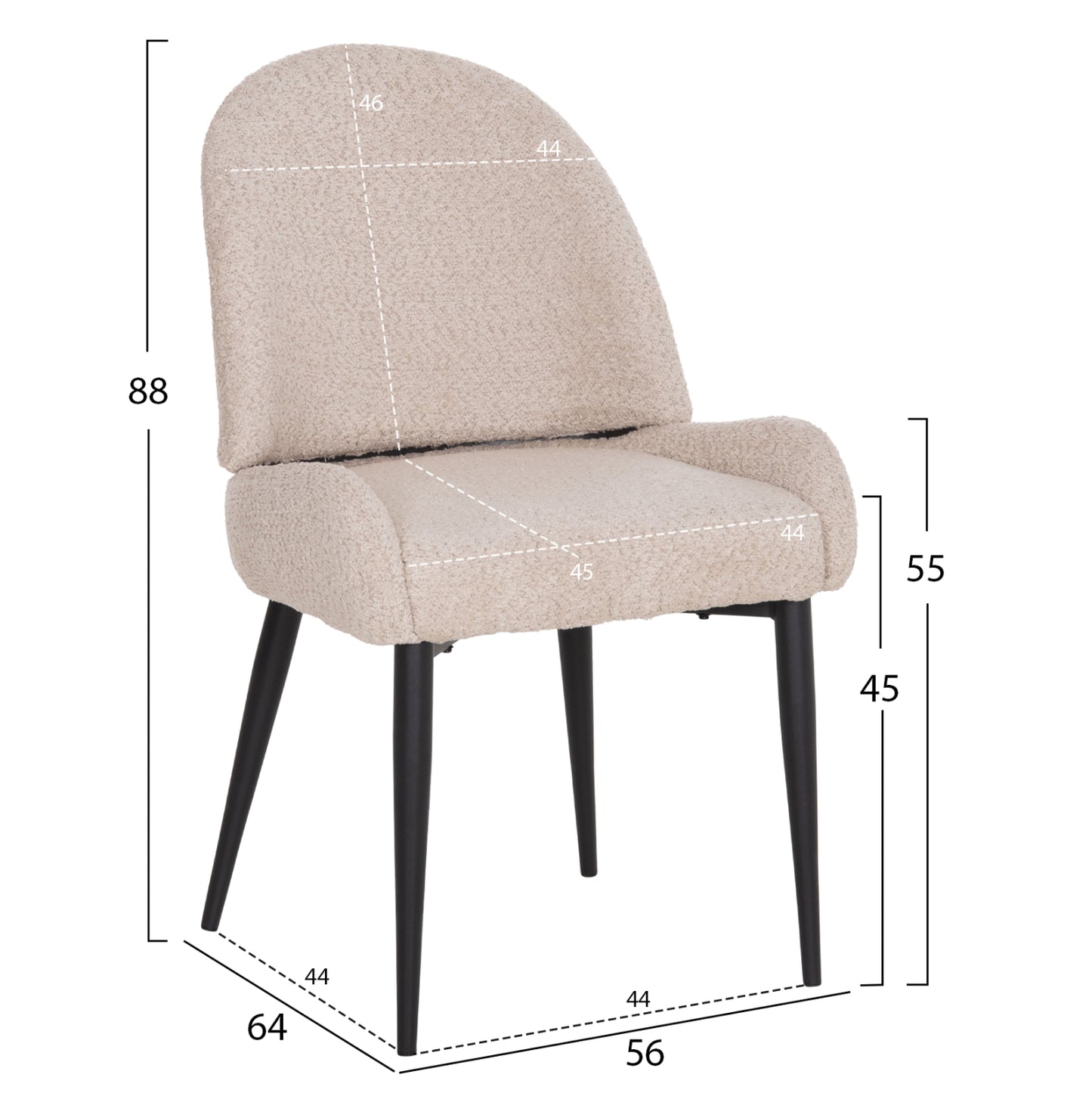 CHAIR SARKY HM8585.02 BOUCLE ECRU FABRIC-BLACK METAL LEGS 56x64x88Hcm.