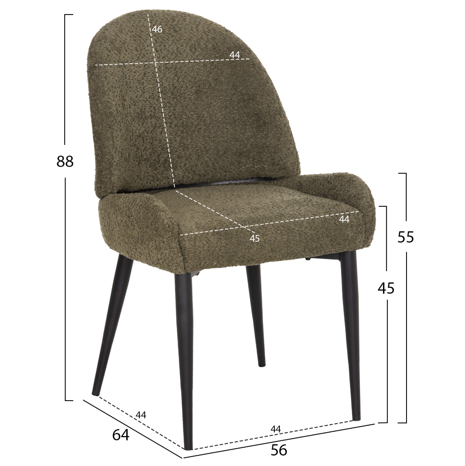 DINING CHAIR SARKY HM8585.13 BOUCLE GREEN FABRIC-BLACK METAL LEGS 56x64x88Hcm.